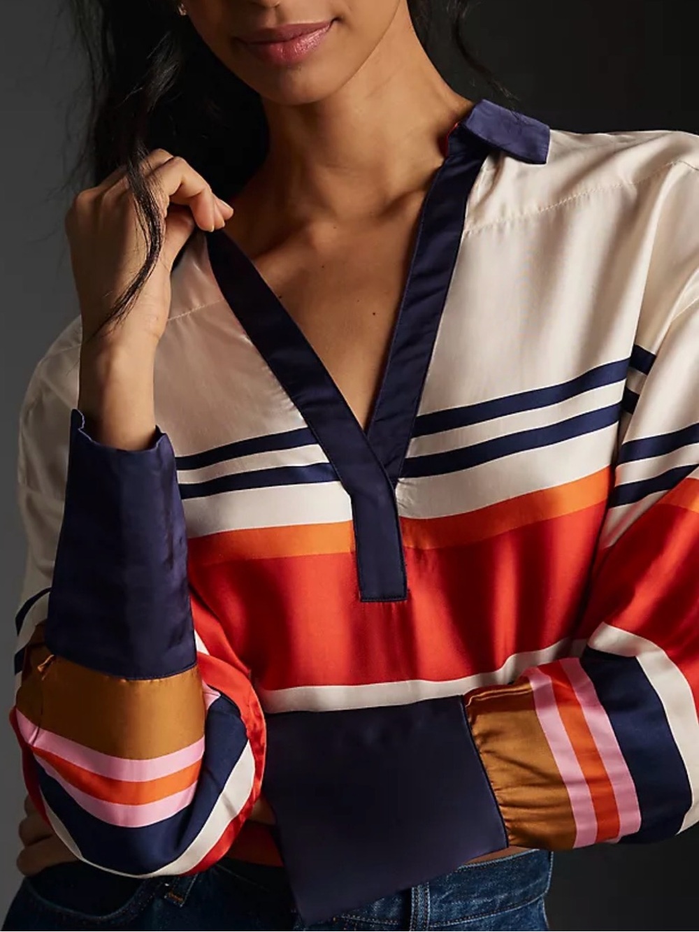 Maeve Silky.
Collared Long-Sleeve Blouse from Anthropologie. Size M